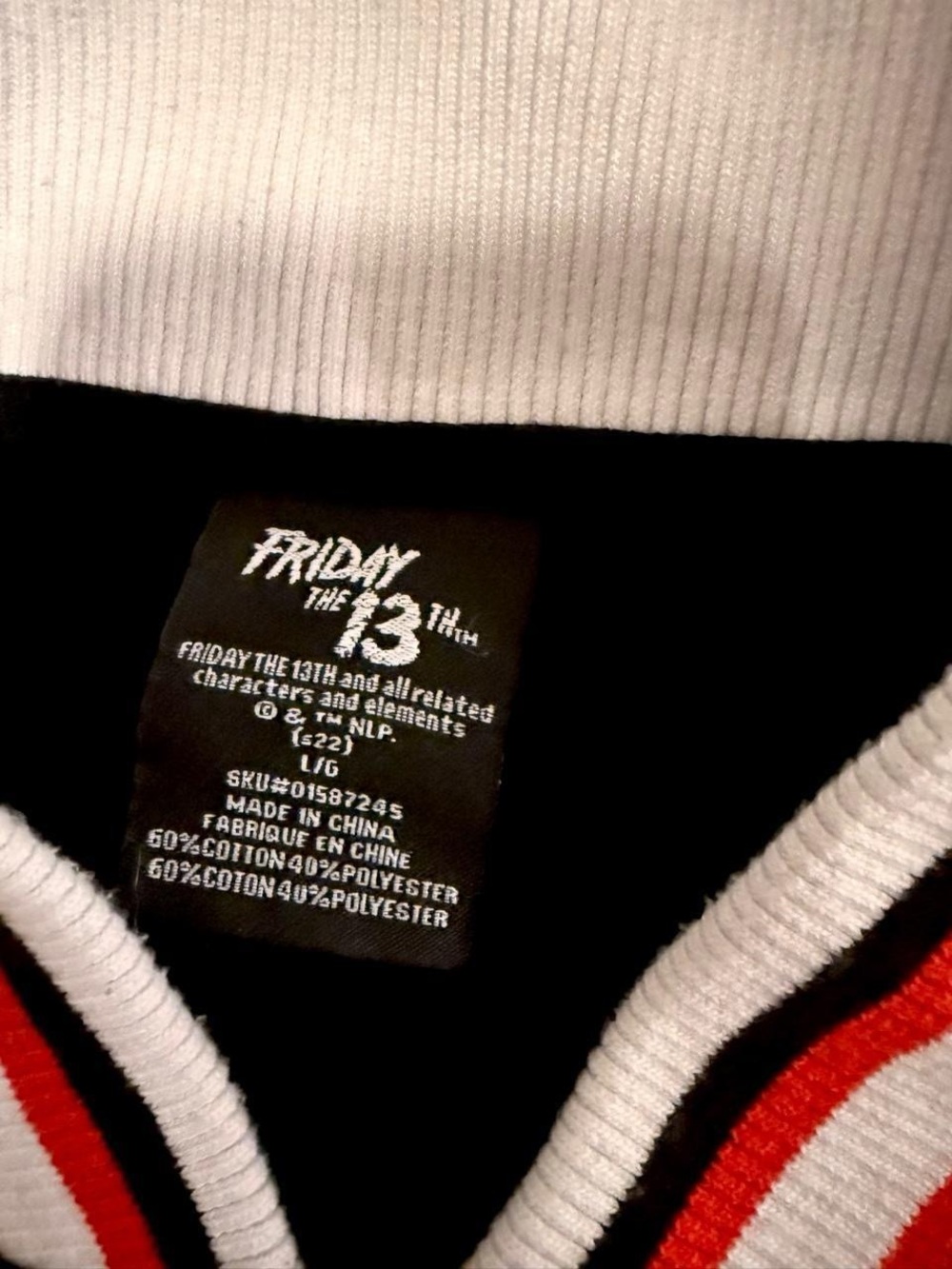 F13 Two-Tone Black & Cream Varsity Jacket with Red Accents - Picture 3 of 3
